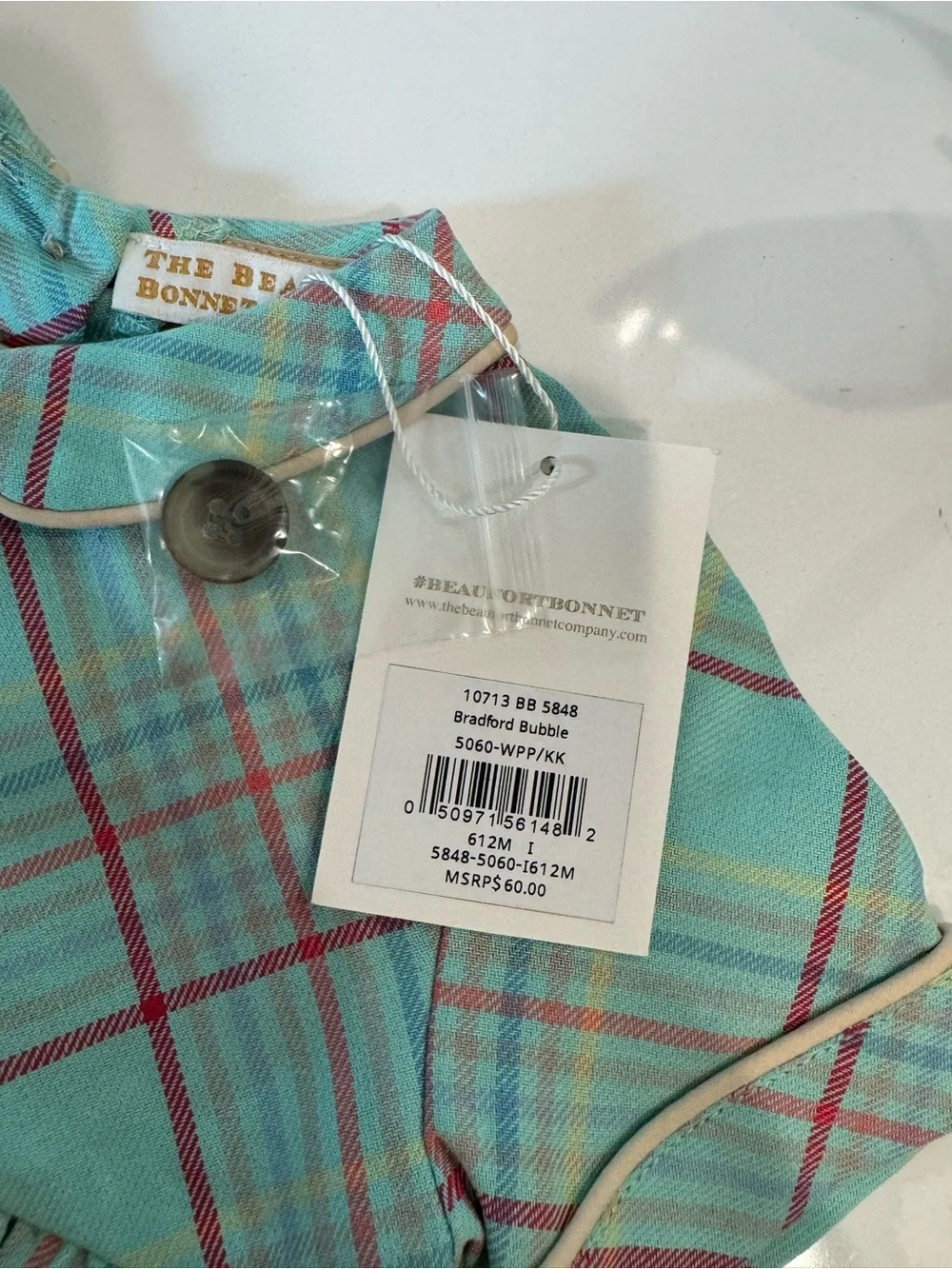 The Beaufort Bonnet Company Plaid Bubble Romper in Aqua, Yellow & Pink